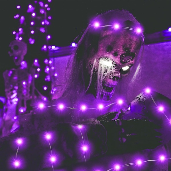 4 sæt 75LED 24,6ft Halloween lilla fe-lys batteridrevet med fjernbetjening, 8 tilstande sølvtråd blinkende lys til Halloween-fest