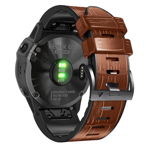 Til Garmin Fenix 7 / 6 / 5 Krokodille Tekstur Silikone Læder Rem EHX Brown