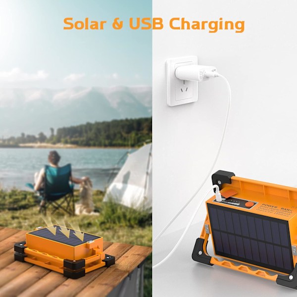 80W Solar LED Arbetslampa - 11 000mAh Powerbank & 4 Lägen | IP65 Vattentät för Reparationer, Nödsituationer