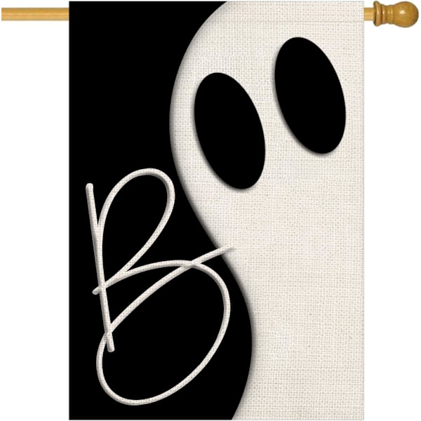 Halloween Boo House  28x40 Tommer Dobbeltsidet til Udendørs, Sort Hvid Spøgelse Uhyggelig Have  Feriefest Udendørs Dekorationer Sort Boo Sort Boo