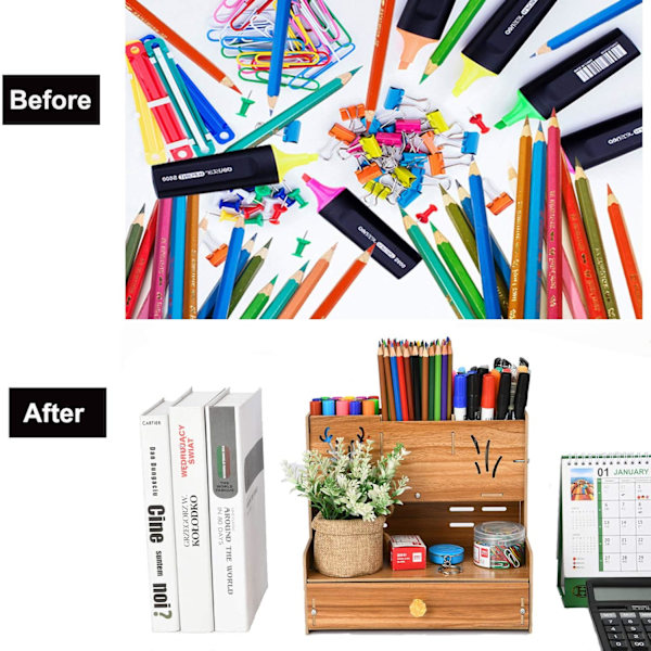 Træ n Orgnizer, Multifunktionel DIY n Holder Box, Desktop Sttionry, Esy ssembly, Home Office rt Supply Orgnizer Storge wi Drwer B14-Kirsebær