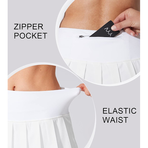 Kvinnors plisserade tennis kjol med 3 fickor golf stretchig hög midja skort