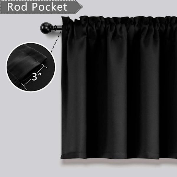 Set med 2 svarta gardinkappor för små fönster (18\" längd)