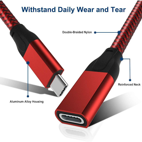 USB Typ C förlängningskabel 0,65 fot 2-pack. Usbc 3.1 Gen2