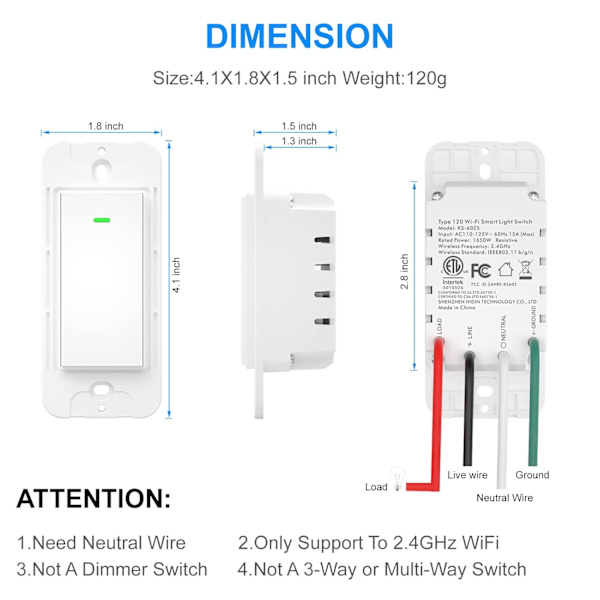 Smart Wifi-lysafbryder. Trådløs fjernbetjening. Neutral