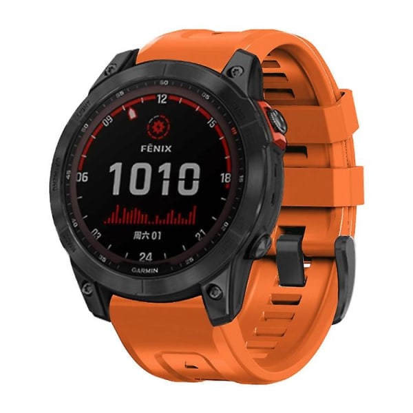 Til Garmin Fenix 7x / 6x / 5x 26mm Sort Spænde Silikone Urrem JUW Orange