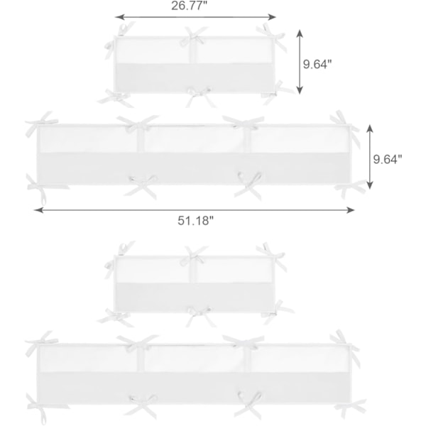 4 i 1 pustende mesh hjørnekantfôr (kun innerfôr) - Hvit - Bomull/polyester - Vaskbar, gjenbrukbar (01) - Ca. 2 stykker (51,18 tommer x 9,64 tommer), 2