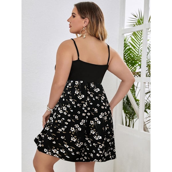 Kvinnors Plus Size Blommig Tryckt Cami Klänning Spaghetti Rem Ärmlös Kort