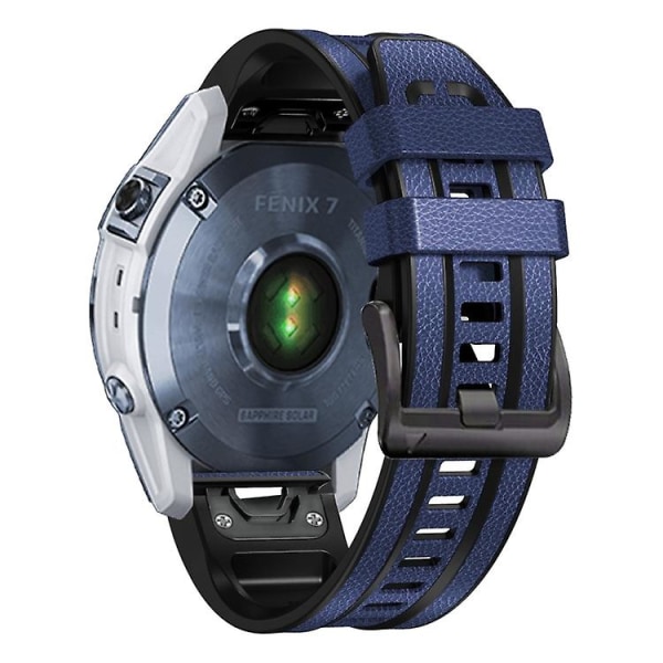 For Garmin Fenix 7 Quick Release Silikone Læder Rem HTK Dark Blue