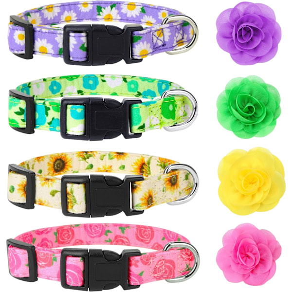 4 Pack Flower Dog Collar Floral Dog Collar for Girl Dog with Removal Flower Adjustable Safety Pet Puppy Collars for Female Puppy Small Dogs Pink,