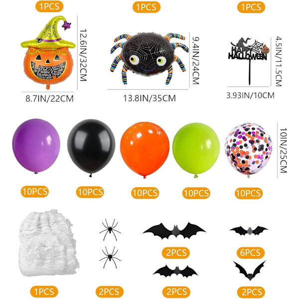 Halloween-festdekorasjoner Happy Halloween-banner Folieballong Frynsgardin Kakepynt Edderkoppnett og 3D-flaggermus, Halloween-festutstyr