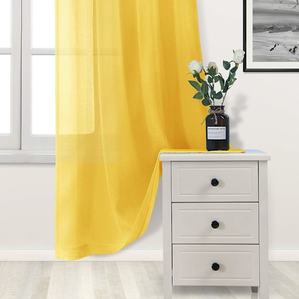 Keltaiset tylliverhot, puoliksi läpinäkyvät tyllitankoverhot makuuhuoneeseen ja olohuoneeseen, 137 x 213 cm pitkät, 2 kpl