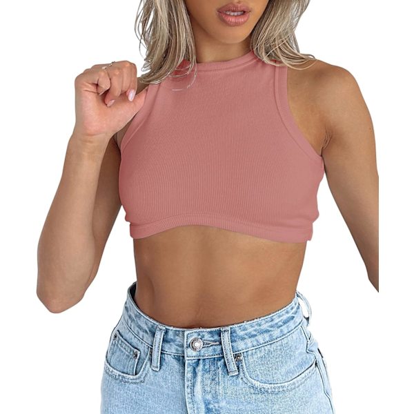 Korte topper for kvinner sommer kvinners mannskapshals strikket ribbet basic