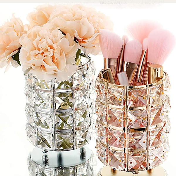 n ncil Continer Holder Office Desk ccessories Continer Mke Up Brushed Storge Box (Crystl,Gold)  Crystl,Gold  Crystal,Gold