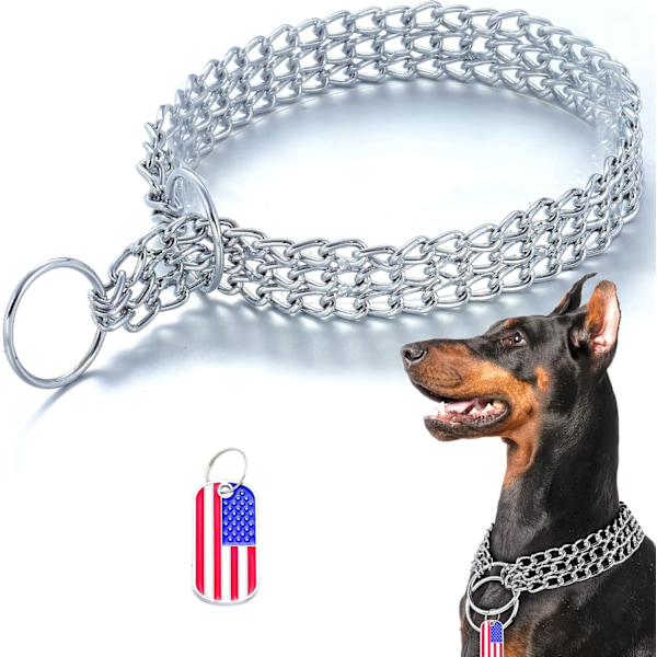 Dog Chain Collar Stainless Steel Walking Collar Metal OP Cuban Link Dog Collar Chew Proof Triple Row Chain Dog Collar for Large Small Medium  M