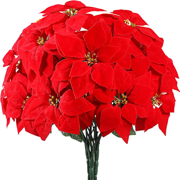 2 stk. Kunstige Juleblomster Poinsettia Blomster 7 Hoveder Silke Poinsettia