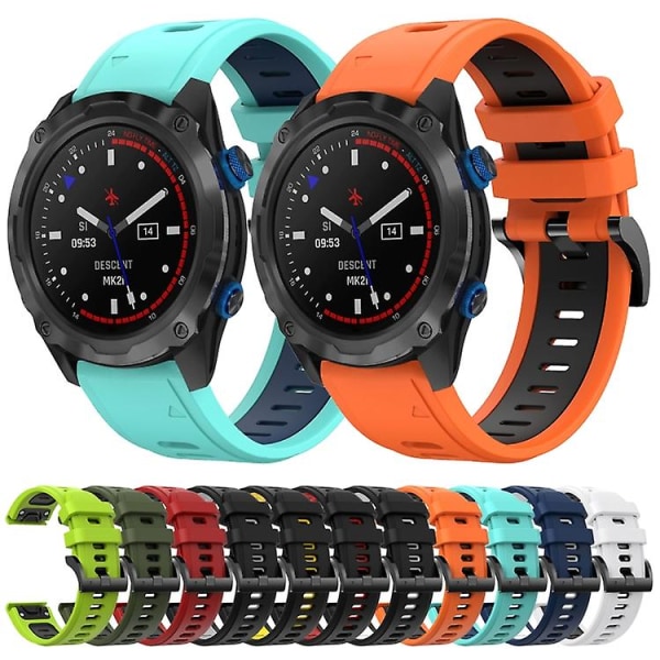 För Garmin Descent Mk 2i 26mm Tvåfärgad Sports Silikon Watch Band LID Orange-Black
