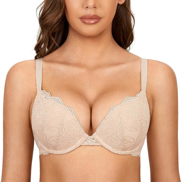 Kvinnors Push Up Spets-BH Underwire Plunge Full Coverage BH:ar Sexig Plus Size