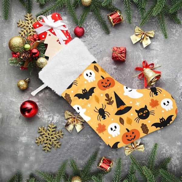 Julklapp, Personliga Julklappsstrumpor 2-pack Halloween Läskig Skalle Pumpa Svart Katt 45,7 cm Julstrumpor Hängande O
