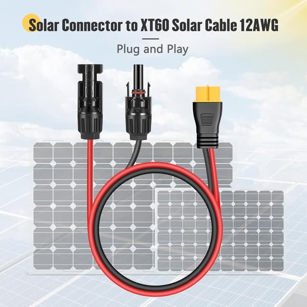 wxsp Solcellepanelkontakt til XT60-adapterkabel 1 meter 12AWG Solcellepaneler Strømkabel Ladekontakter for bærbar