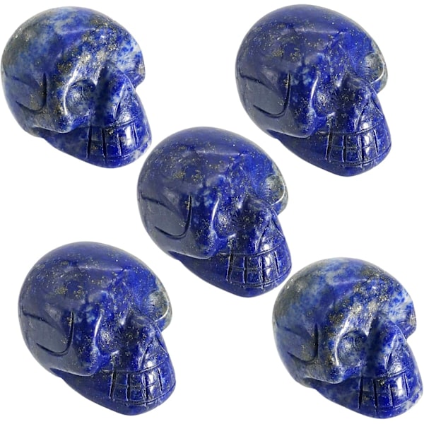 Mini 1\" Kristall Mänsklig Skalle Huvud Statyett Figur, Hand Carved Pocket Stone Skulpturer Dekoration Healing Reiki, 5-pack, Lapis Lazuli Blå