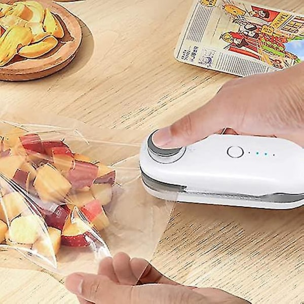 Plastikposeforsegler, miniforsegler, minipåseforsegler, 2 i 1 minipåseforsegler, egnet for pommes frites pose plast kjøkkenmat
