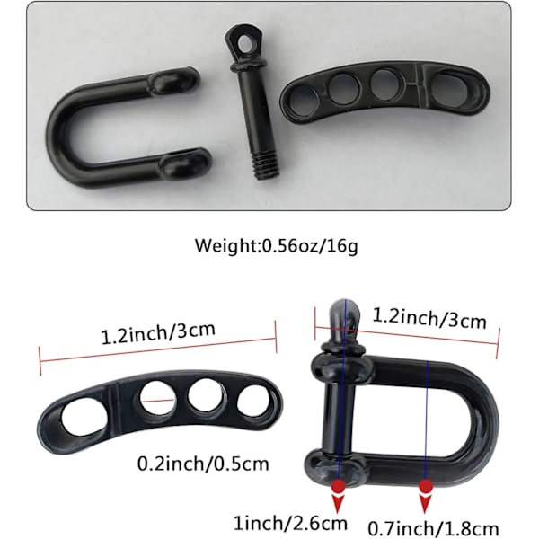10 stk Paracord armbåndsspenner svart - Justerbar U-spenneklips