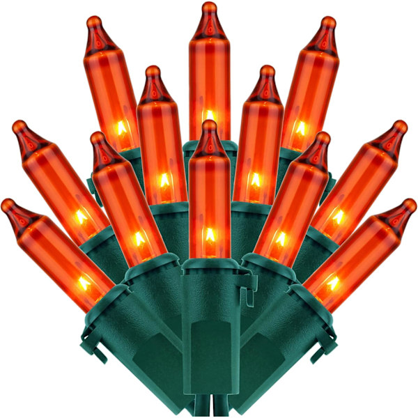 200 stk. orange julelys, pakke med 2 strenge 100 stk. 33 ft grøn ledning UL-listet Halloween-lyskæde (orange) orange orange