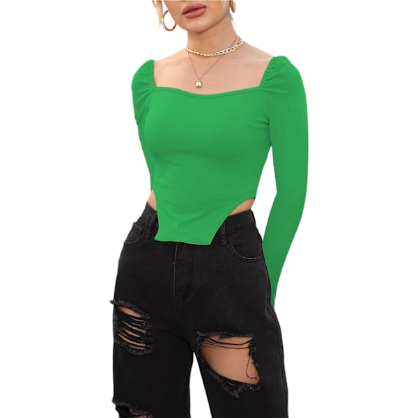 Kvinners langærmet ribbestrikket Crop Top Scoop Neck