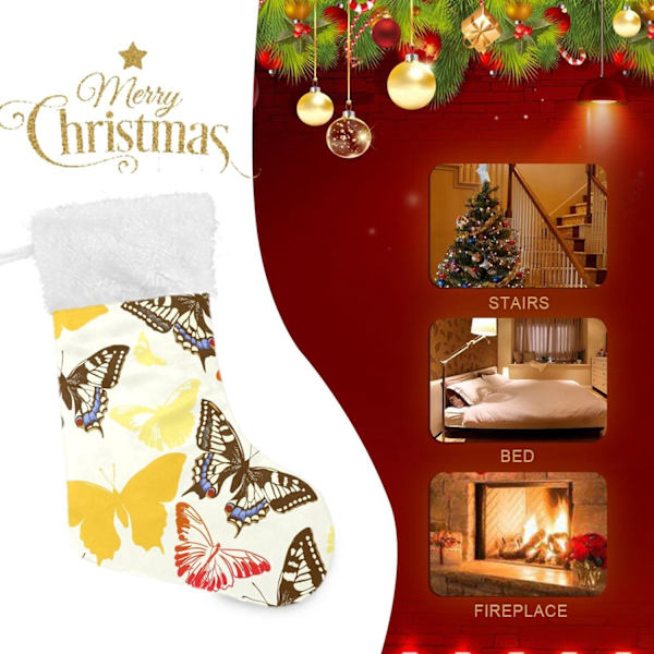 Julklapp, personliga julklappsstrumpor 2-pack Fjäril Tropiska fjärilar 45,7 cm Julstrumpor Hängande Ornament Kami