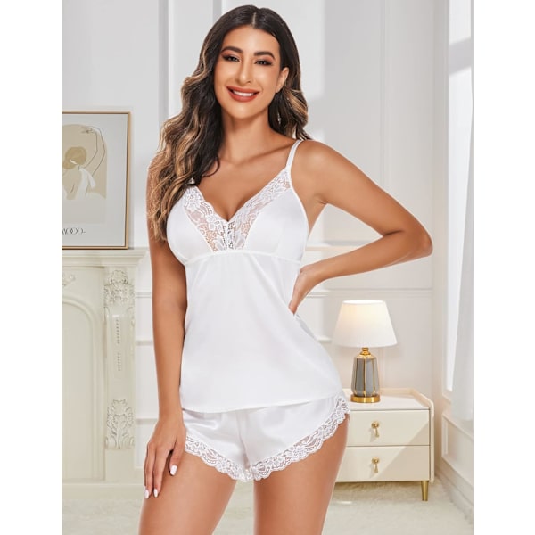 Satin Pyjamas Set Damkläder Spets Nattkläder Sexig Lingerie Cami Shorts Set S-XXL
