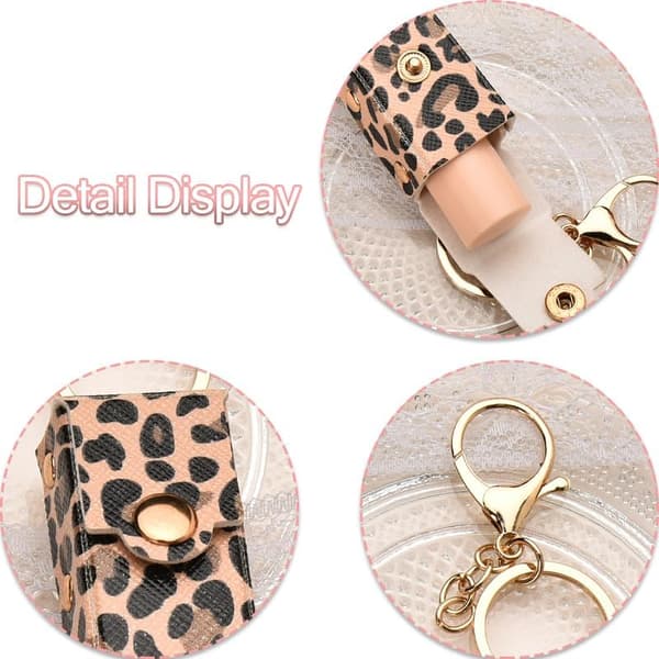 JamY Home Læbestift Gloss Etui Nøglering Chapstick Nøglering Holder til Kvinder Læbestift Organizer til Pung Leopard