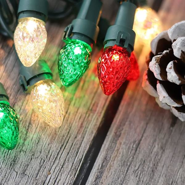 LED utendørs lysslynge flerfarget glass C3 lys 50 stk julelys ETL-sertifisert for innendørs og utendørs bruk. for juletreferie rød
