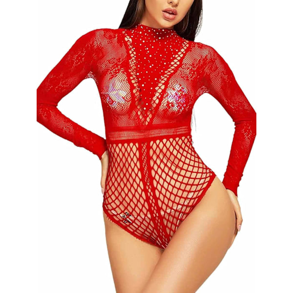 Kvinners Body Sexy Sheer Mesh Sequin Lang Ermet Body Blouse Topper Blonder