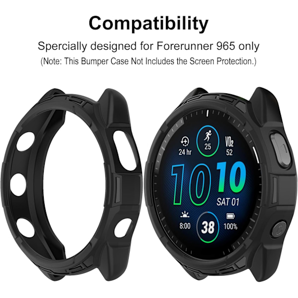 Kompatibel med Garmin Forerunner 965 Skärmskydd Fodral, Mjuk TPU Anti-Repskyddande Skyddsfodral Täckning Skyddande Skal Smartwatch Tillbehör