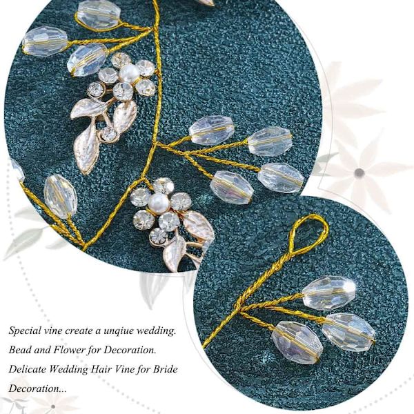 Blad Bröllop Hår Vine Blomma Brud Hårbit Kristall Rhinestone Lång