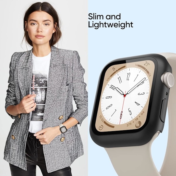 2-pak Etui Designet til Apple Watch Series 8 / Series 7 (45 mm) Slankt Etui m/Indbygget Skærmbeskytter af Hærdet Glas - Sort