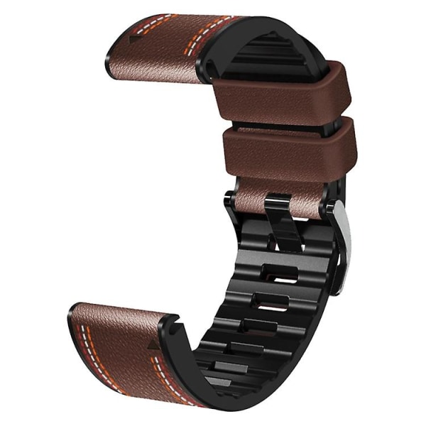 For Garmin Fenix 7x Tricolor Stitching Silikone Læder Rem SIV Coffee