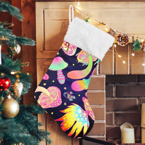 Julklapp, Personliga Julklappsstrumpor 2-pack Psykedelisk Svamp Pulver Svart 45,7 cm Julstrumpor Hängande Ornament Eldstad