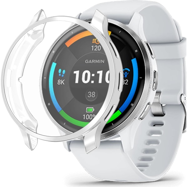 Skal Kompatibelt med Garmin Venu 3S med Skärmskydd, Flexibelt TPU Stötsäkert Repskydd Skal för 41mm Garmin Venu 3S Smartwatch (Silver)