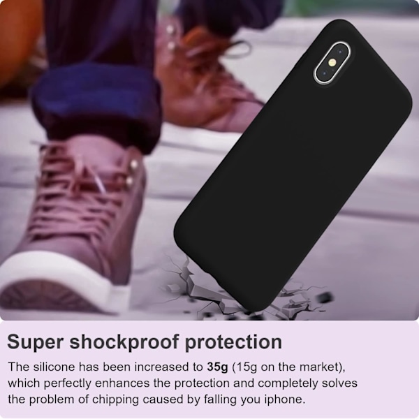 Kompatibel med iPhone Xs Max Cover, Blød Flydende Silikone Fuld Kropsbeskyttelse med Mikrofiberforing, Sort Sort