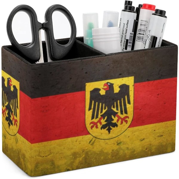 Germn Flg wi e Germn Egle ncil Holder PU Leer n Continer Storge Box for Office Desk Home Decortion style style