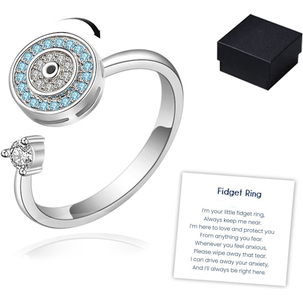 S925 Sterling Sølv Onde Øje Fidget Ring - Roterende Anti-Angst Spinner Ring