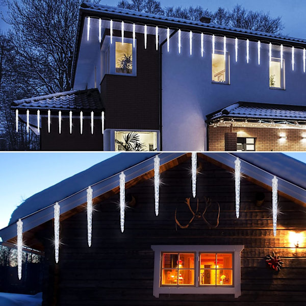 Jul istappsljus utomhus, 12 fot meteorskur ljus med 10 stora istappar, snöfall stjärnskott ljuseffekt, fallande kristall cool