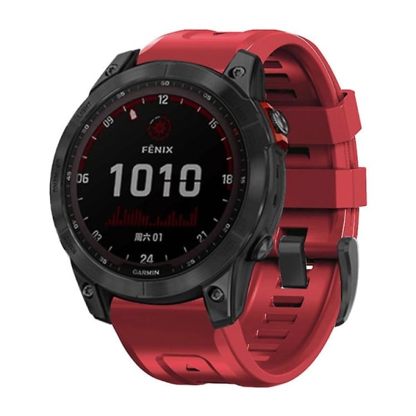 Til Garmin Fenix 7x / 6x / 5x 26mm Sort Spænde Silikone Urrem JUW Dark Red
