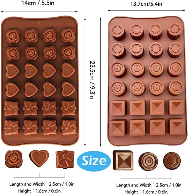 2 stk. chokoladeforme, chokoladeforme, 24 hulrum, silikoneforme, non-stick form til chokolade, 3D silikoneform til kage, chokolade