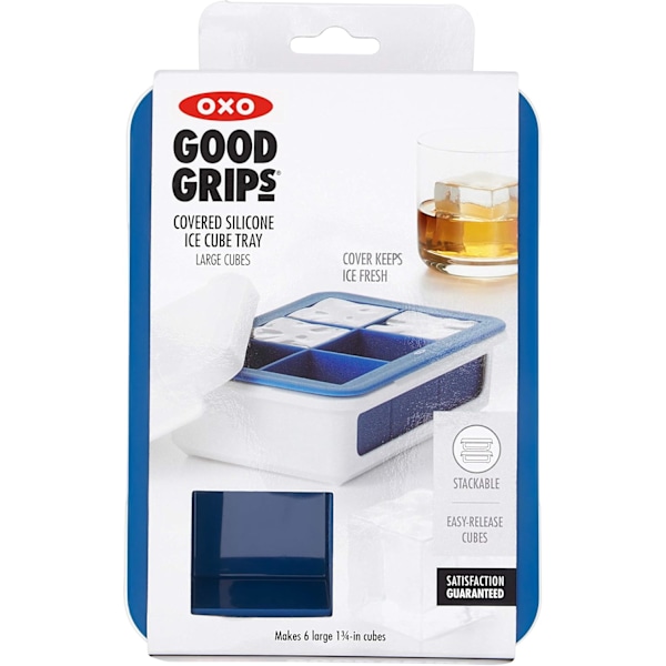 Good Grips Silikone Stabelbar Isterningebakke med Låg - Stor Isterning, Mørkeblå