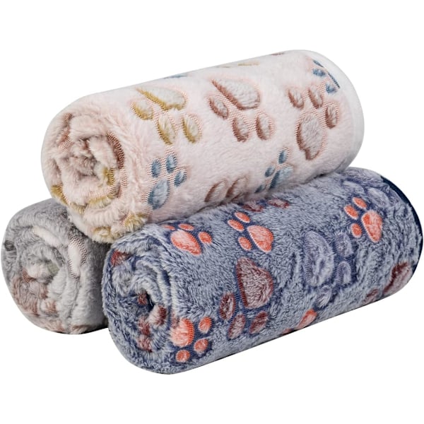 1 pakke med 3 hundetæpper. Blødt og fluffy fleece kæledyrstæppe varmt soveunderlag