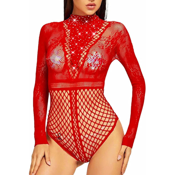 Kvinnors Body Sexy Sheer Mesh Paljetter Långärmad Body Blus Toppar Spets