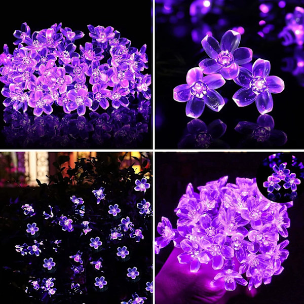 Fairy Flower String Lights Lilla Dekorative Lys 33 Fod 100LED Stjerneformet Kirsebærblomst Belysning, Blomsterlampe til Jul Halloween Bryllup